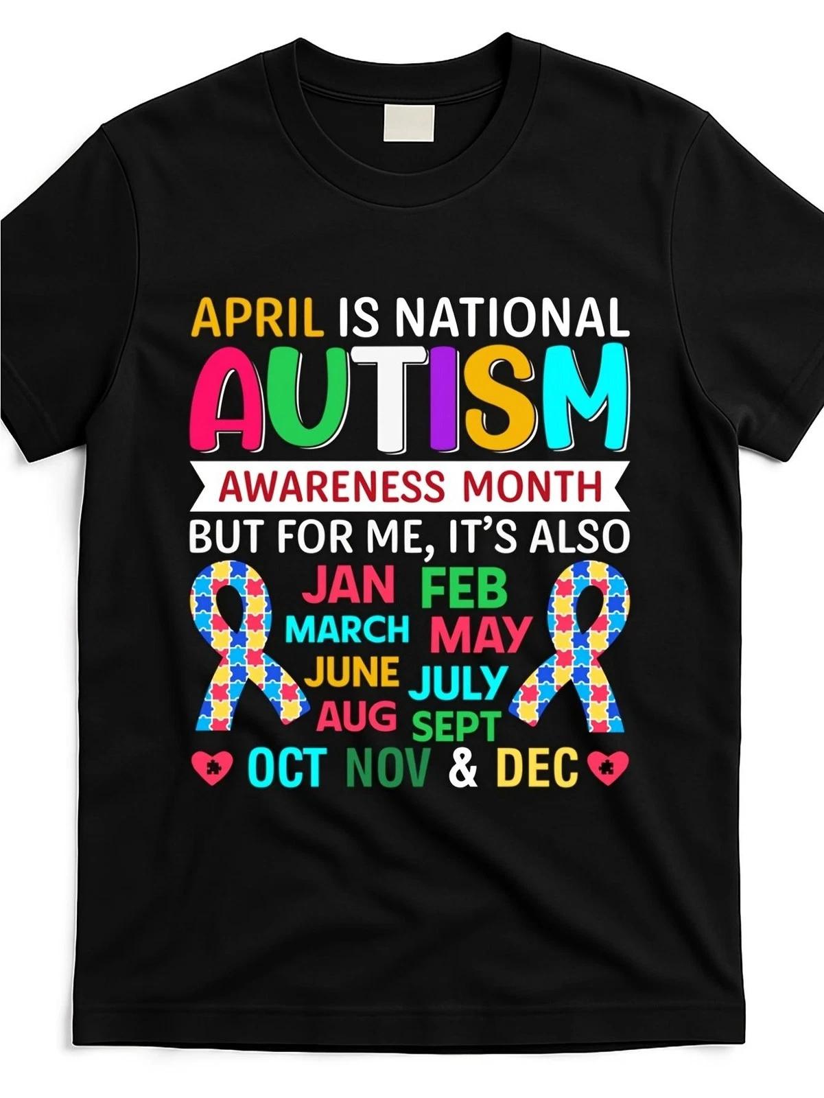 Autism Awareness Every Month T-Shirt | Colorful Puzzle Piece Graphic Tee XL