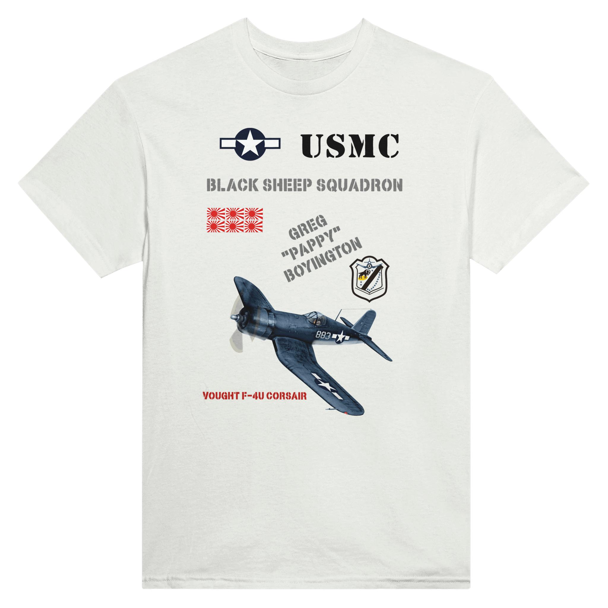 USMC Black Sheep Squadron F4U Corsair Carrier-Based Fighter T-Shirt 100% Cotton O-Neck Short Sleeve Summer Casual Mens T-shirt S