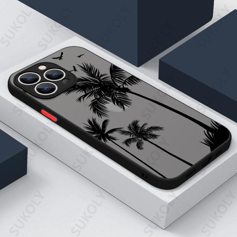 Coconut Tree Case For iPhone 17 15 14 Pro Max Coque iPhone 11 12 13 16 Pro Max Air Luxury Hybrid TPU+PC Hard Back Cover Fundas