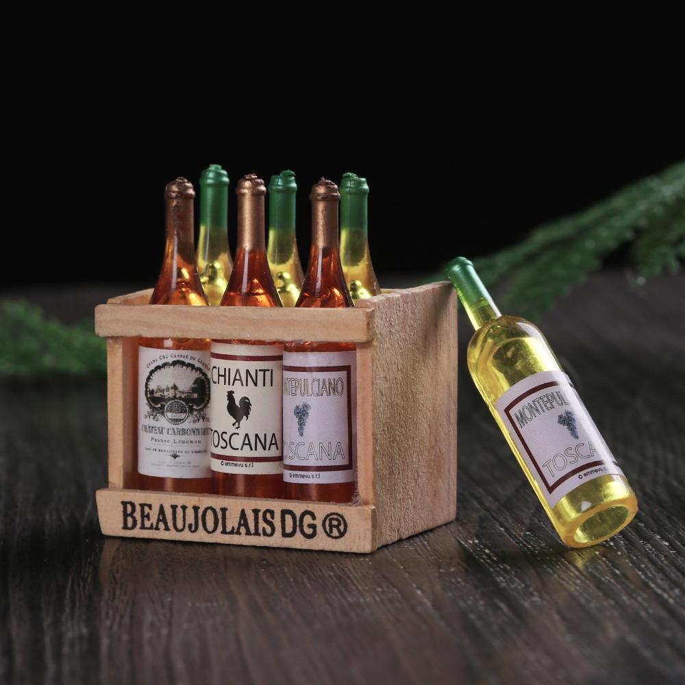 1set Miniature Dollhouse Accessories Simulation Drinks Fruilt Mini Food Toys Mini Wine Bottles Model Set with Box Kitchen Decor