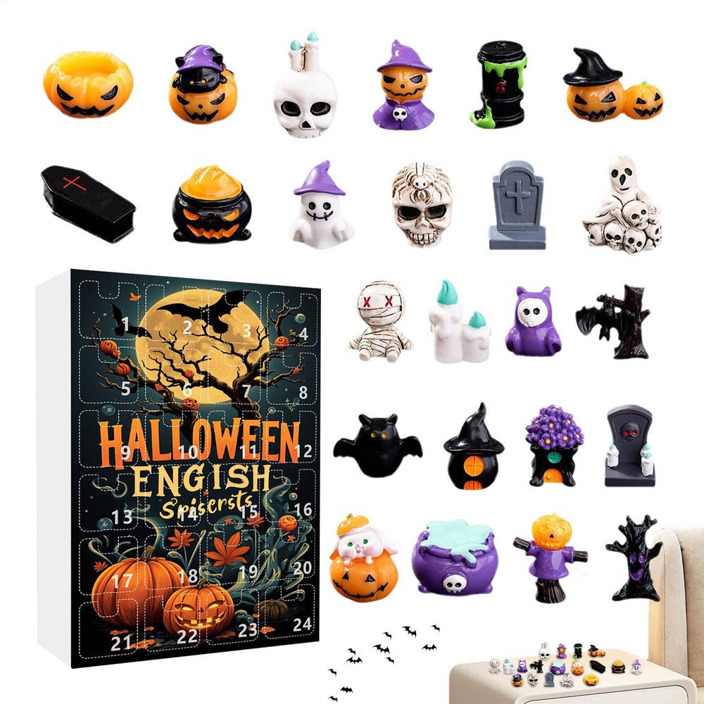 Horror Statue Countdown Calendar 24 Days Holiday Countdown Small Creepy Resin Figurines For Shelf Fireplace Desktop Home TV