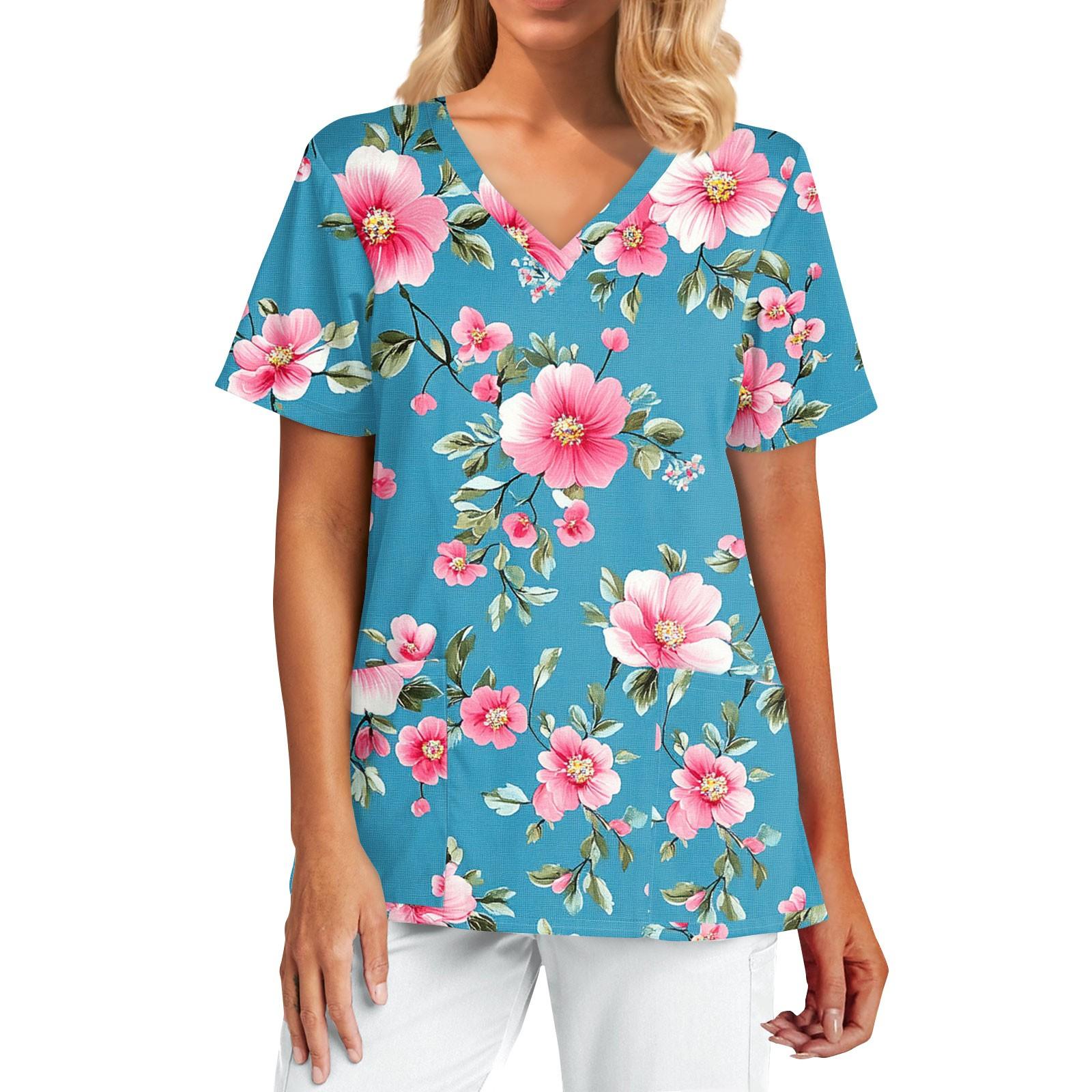 

Women s Fashion Print Short Sleeve V Neck Pocket Top XL