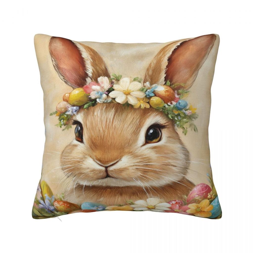 Easter Rabbit Square Pillow Case Cushions for Sofa Bunny Flower Custom Pillowcover Home Decor