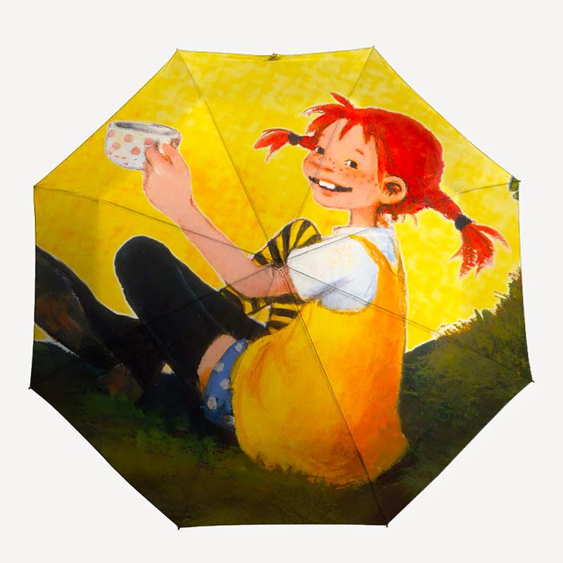 Pippi Longstocking Themed Travel Umbrella-8 Ribs Automatic Opening and Closing, Portable Folding Design, Compact and Stylish Umbrella Suitab
