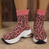 Fashion Fashion Leopard Print Platform Ankle Boots Women Comfy Slip On Breathable Knitted Boots Woman Plus Size 35-43 Wedges Short Boots