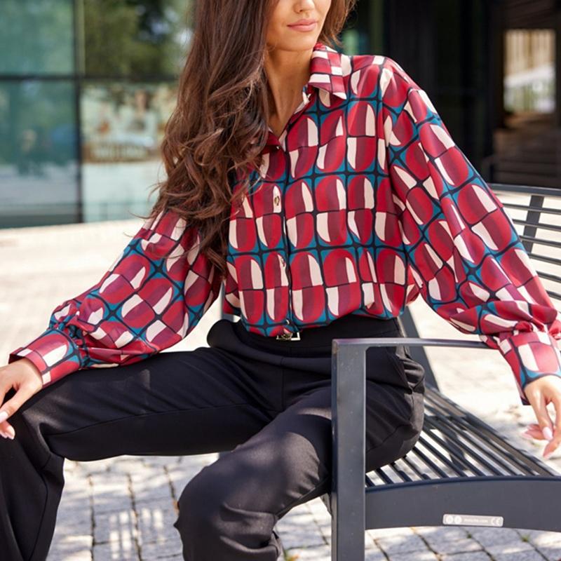 Women's Spring and Autumn Loose Shirt Printing Comfortable and Casual Cardigan Long Sleeve Shirt