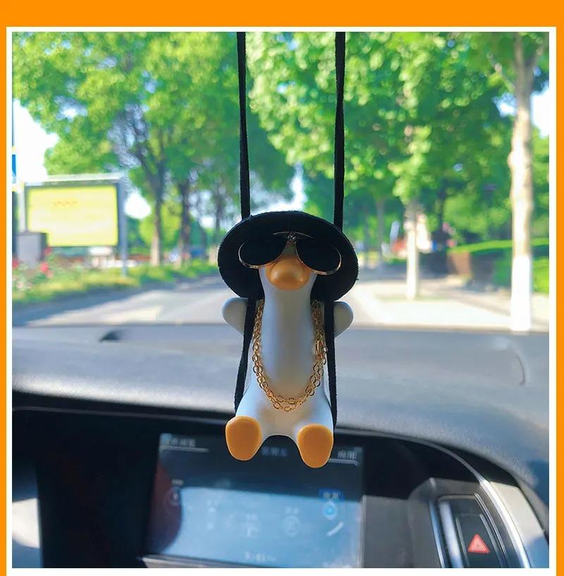 Cool and Stylish Coffee Hat Glasses Duck Car Pendant, Inner Rearview Mirror Pendant