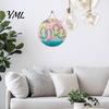 Summer Beach Decor Round Wooden Door Hanger, Watercolor Welcome Sign, Hello Sunshine Indoor Outdoor Wall Hanger Please Plaque for Porch Decorative