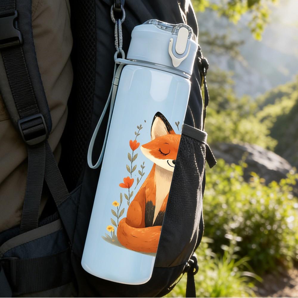 1PC Floral Fox Portrait Art 750ml Color Plastic Sports Water Bottle Leakproof Flip Straw Lid Suitable for Sports Office Home Use