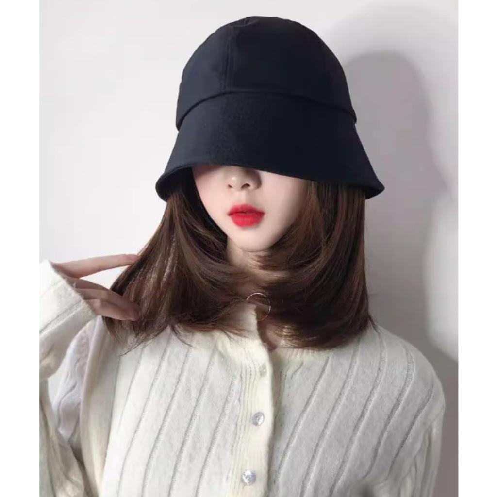 Infage Hat Wig with Bucket Short Bob Hairstyle with Natural and Easy To Classic Bucket Partial Hair Medical Use Hat, Extensions, Women's (Light