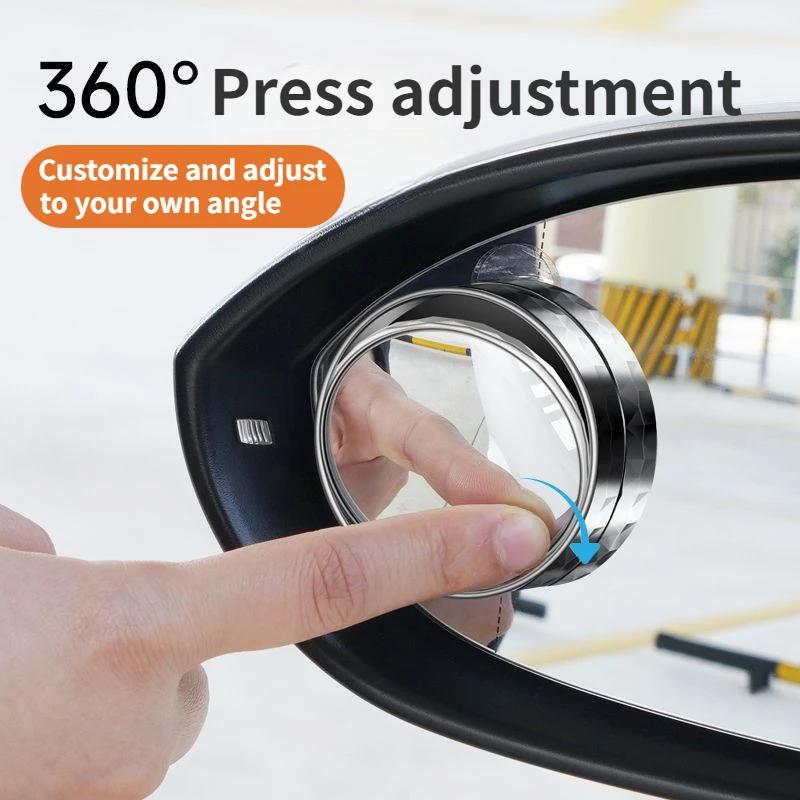 2Pcs Round Frame Convex Blind Spot Mirror Safety Driving Wide-angle 360 Degree Adjustable Clear Rearview Mirror Car Accessories
