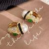 Classic Middle Women Girls Enamel Flower Earrings Ear Clip Vintage Elegant Lady High-end Party Banquet Accessories Jewelry