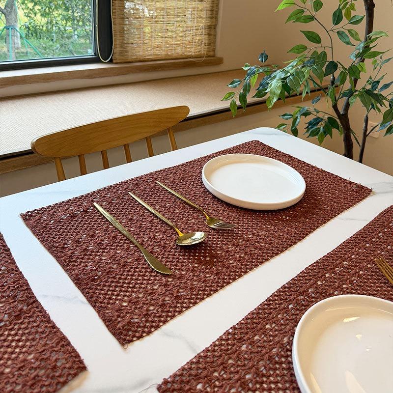 Bohemian Style Cotton Linen Woven Placemat INS Tassel Heat-Resistant Mat Christmas Vintage Decorative Pad 30*50CM.