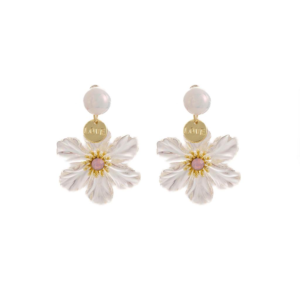 Summer Colorful Pearl Flower Pendant Earrings, Small Fresh Fashion High Sense Sweet Resin Earrings