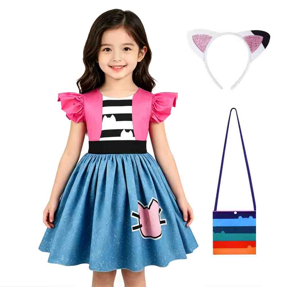 Casa de Păpuși Gebby Girls Rochie cu Bentă Copii Mânecă Zburătoare Casual Rochie de Prințesă pentru Petrecerea de Ziua de Naștere 140cm black