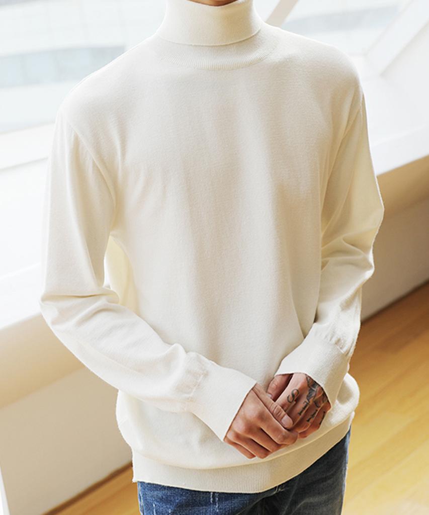 Jikeulib Essential Long Neck Turtleneck Tension Polo Knit T-Shirt 2 Colors