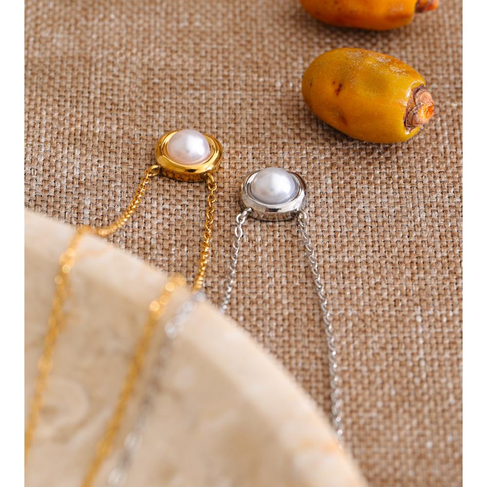 Yhpup Stainless Steel Imitation Pearl Square Pendant Necklace Korean Style Stylish Daily Wear Chic Jewelry Wholesale