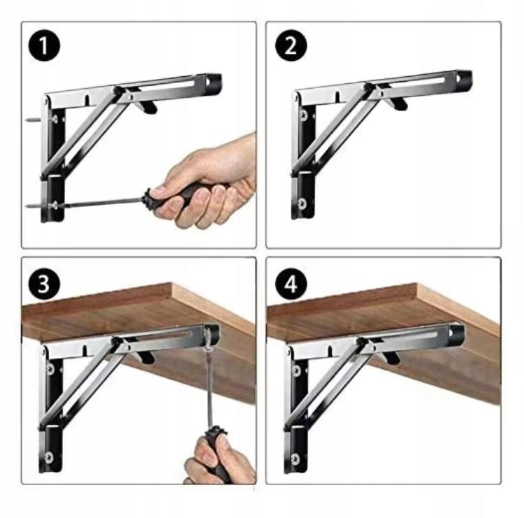 2X Foldable Table Top Shelf Support Heavy Duty Angle Bracket 300mm Black Tmy