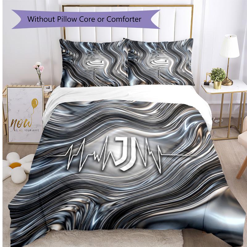 Juventus FC Pattern Printed 3PCS Bedding Set Soft Skin-Friendly Washable Duvet Cover & Pillowcases Set All Season Bedroom