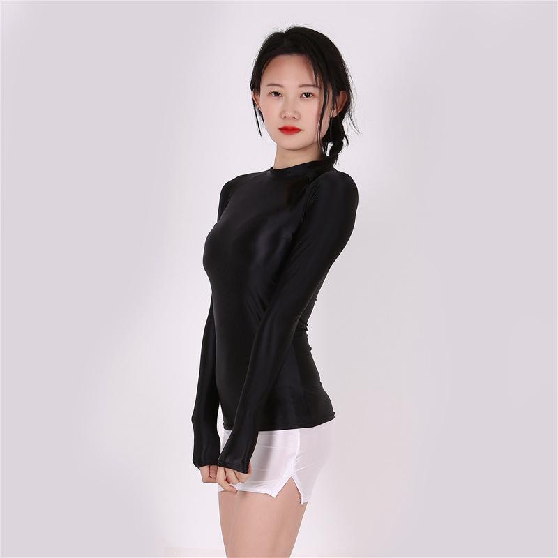 Sexy, Transparent, Breathable Bodycon T-Shirt - Oily Shiny Finish, European & American Plus Size, Comfortable Fit, 7051