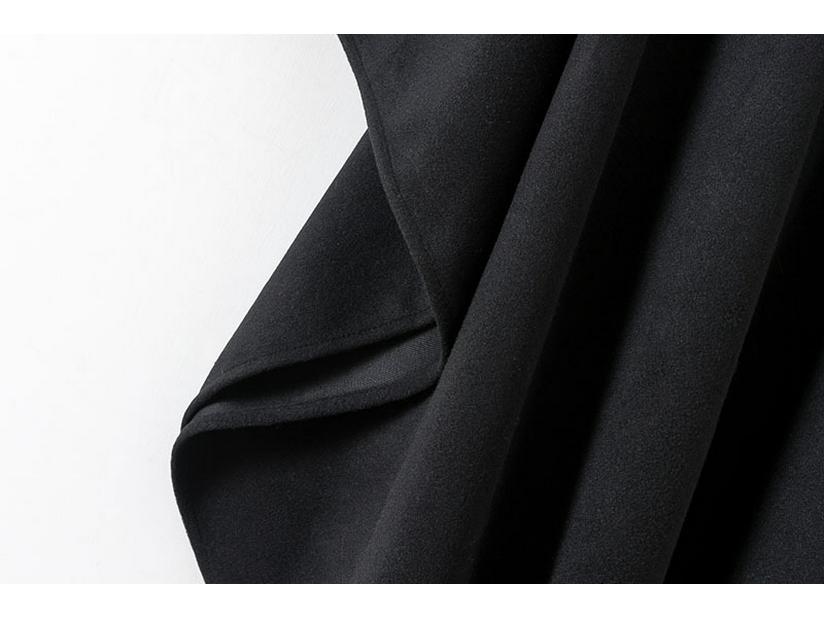 Women's Black Woolen Hooded Cloak Coat, Autumn 2022, Long Style, European American Design, with Hang Tag