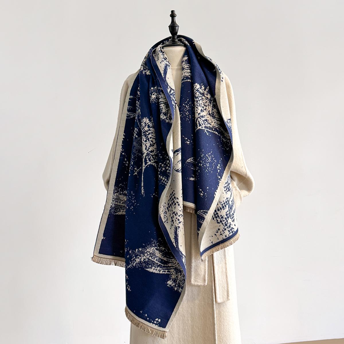 

Winter Cashmere Jacquard Scarf for Women Thick Blanket Soft Warm Pashmina Tassel Shawl New Design Female Bufanda