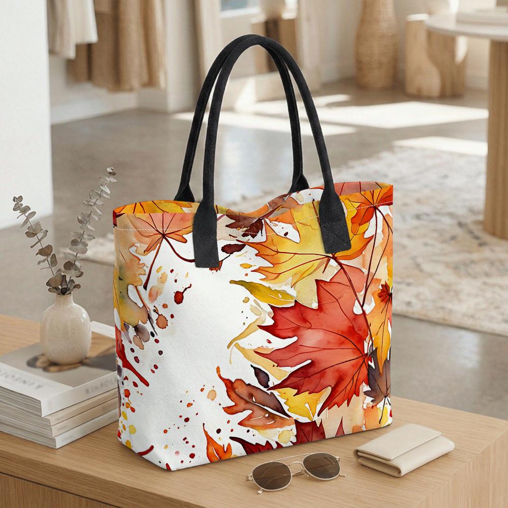 Fall Maple Leaf Print Tote Bag Casual Large Capacity Daily Shoulder Handbag
