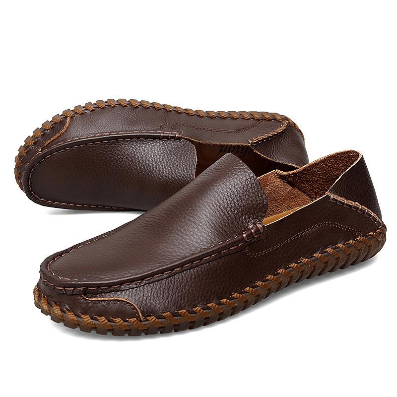 Large Size 48 Spring and Autumn Breathable Casual Beef Tendon Sole Driving One Pedal Doudou Shoes Soft Sole Leather Handmade Men's Shoes