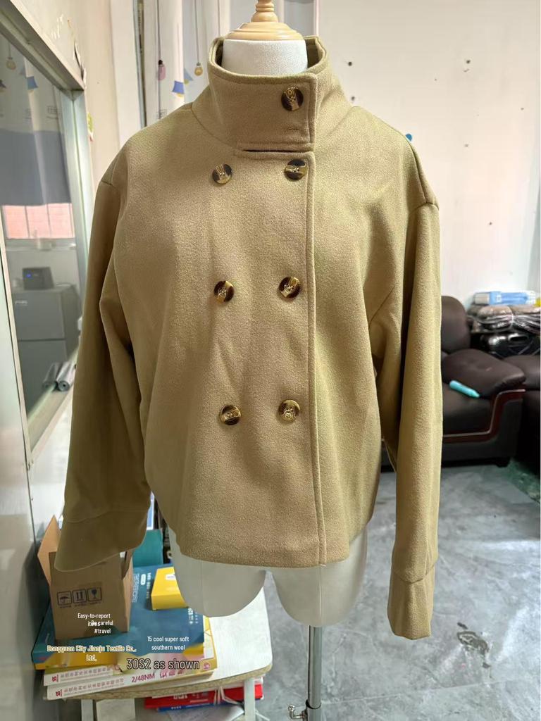 2025 Spring/Summer Women's Elegant Stand-Up Collar Short Woolen Coat