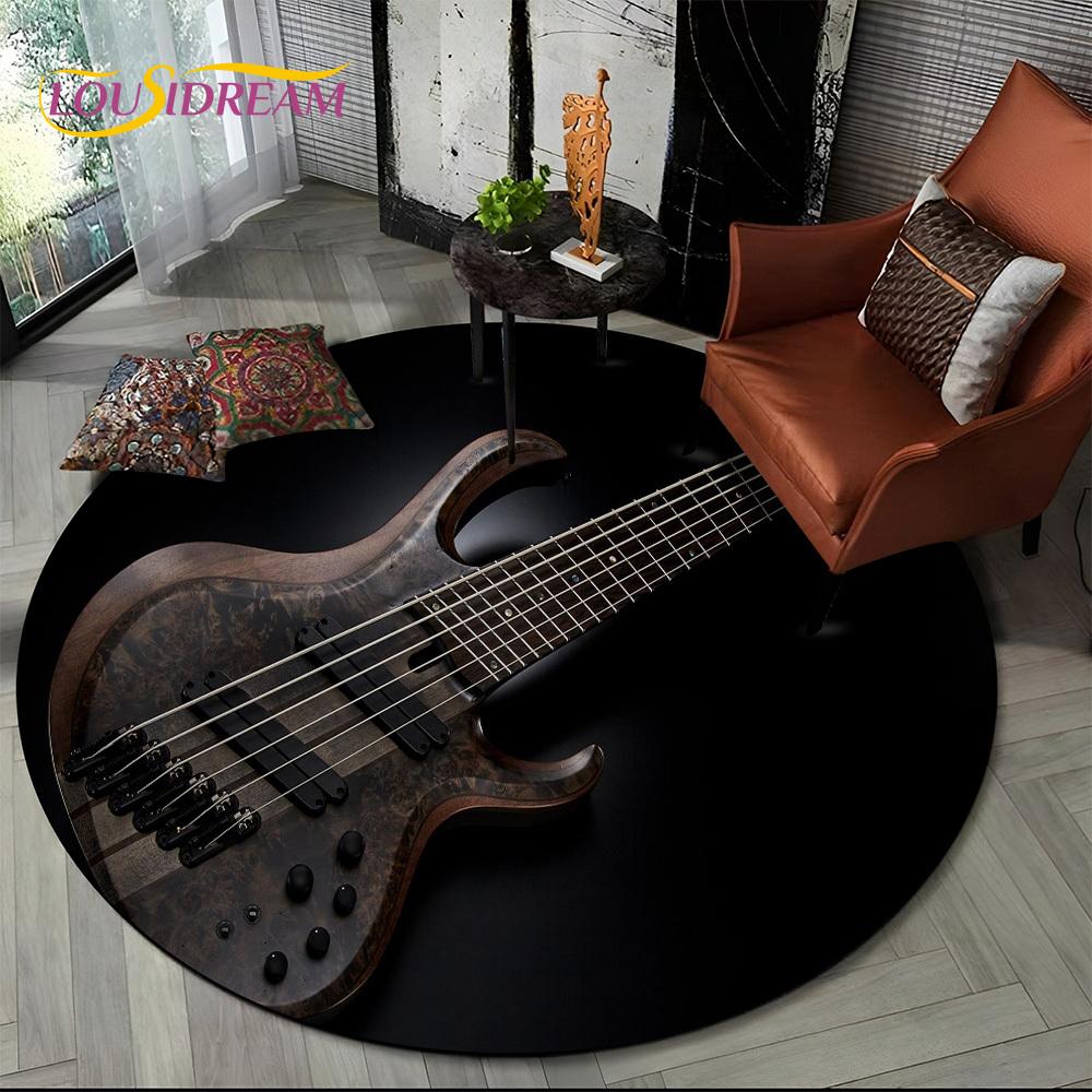 3D E-Gitarre Klassische Gitarre Musik Runder Teppich Teppich für Wohnzimmer Schlafzimmer Kinderzimmer Dekor, Haustierbereich Teppich Rutschfeste Bodenmatte