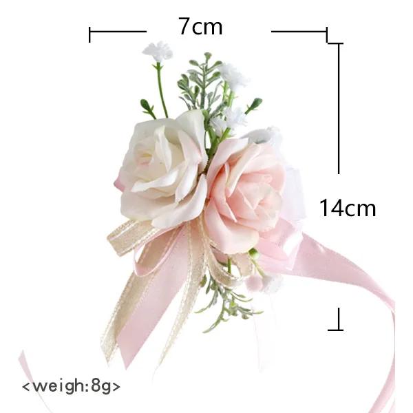 6pcs White Pink Corsage and Boutonniere Set Artificial Rose Wristlet Suit Flower for Men Wedding Party Prom Decoration