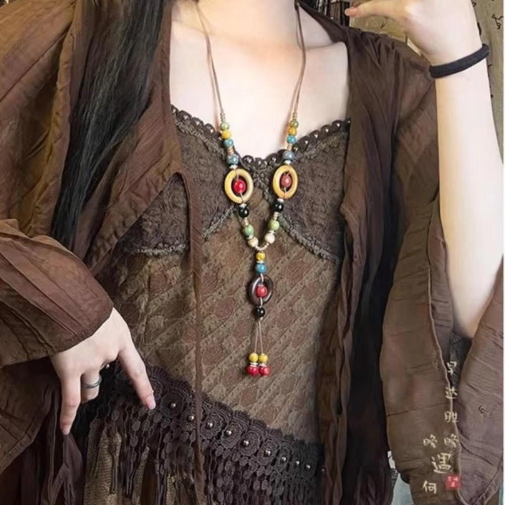 Vintage Bohemian Long Sweater Necklace Asymmetric Geometric Bohemian Necklace for Girls