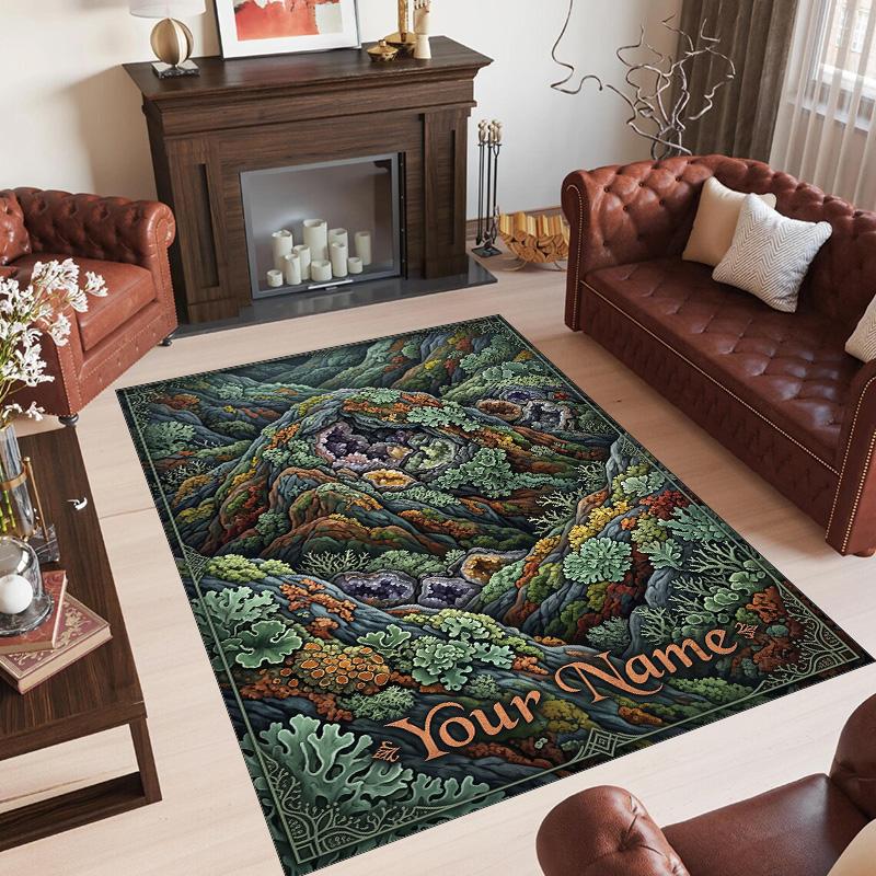 Forest Theme Crystal Velvet Floor Rug Personalized Custom Name Text Warm Carpet Home Decoration