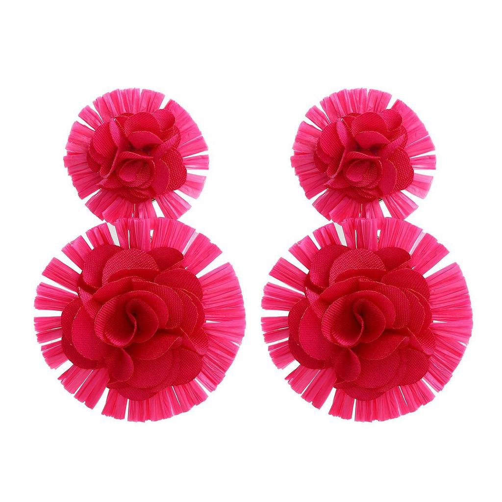 Trendy Floral Raffia Earrings - Exaggerated European & American Style for Women