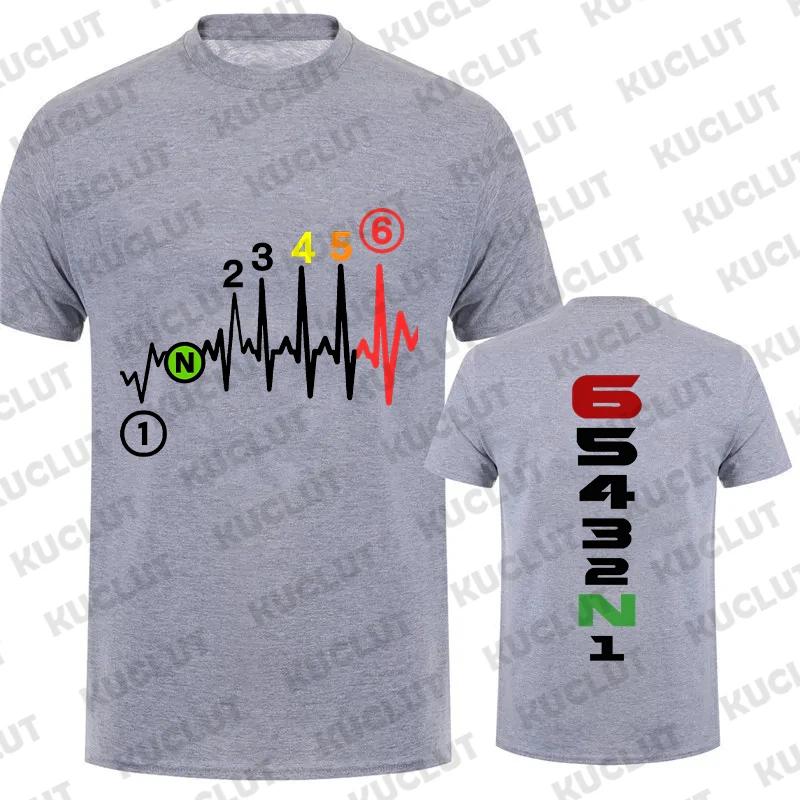 Vintage T-Shirts for Men Manual-Transmission 1N23456 Motorcycle Gear Shift Heartbeat Biker Print Top Tee Street T-Shirt Clothing