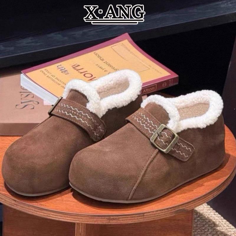 Cowhide All-inclusive Heightening New Autumn and Winter Velvet Warm Cotton Shoes Platform Lamb Wool Shoes