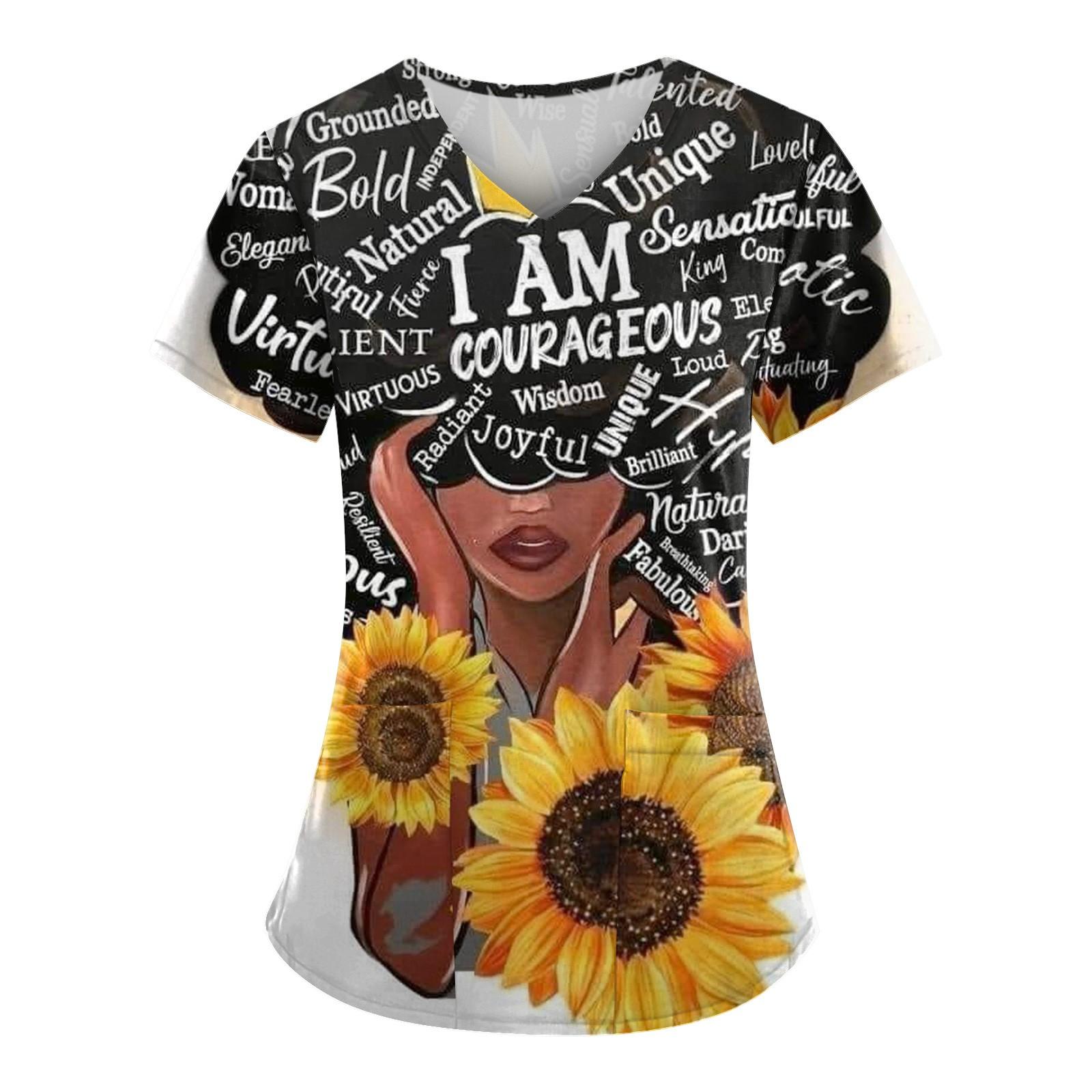 

Женские футболки с персонализированным милым принтом, топ с v-образным вырезом и короткими рукавами, рабочая форма, топы с карманами XL белый