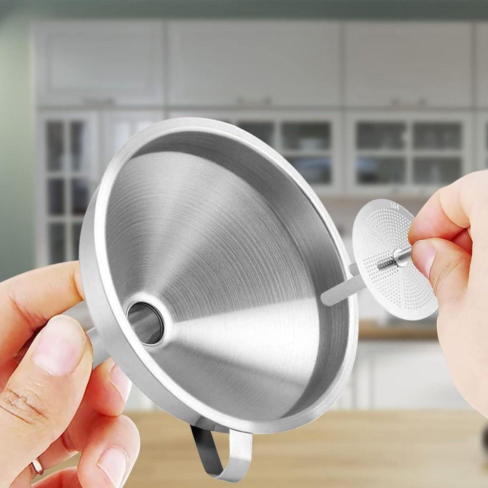 Wide Mouth Stainless Steel Funnels Detachable Strainer Funnel for Filling Small Bottles Oil