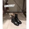 Washed cowhide thick-soled heightening short boots women's retro thin boots thick heel cigarette boots Martin boots