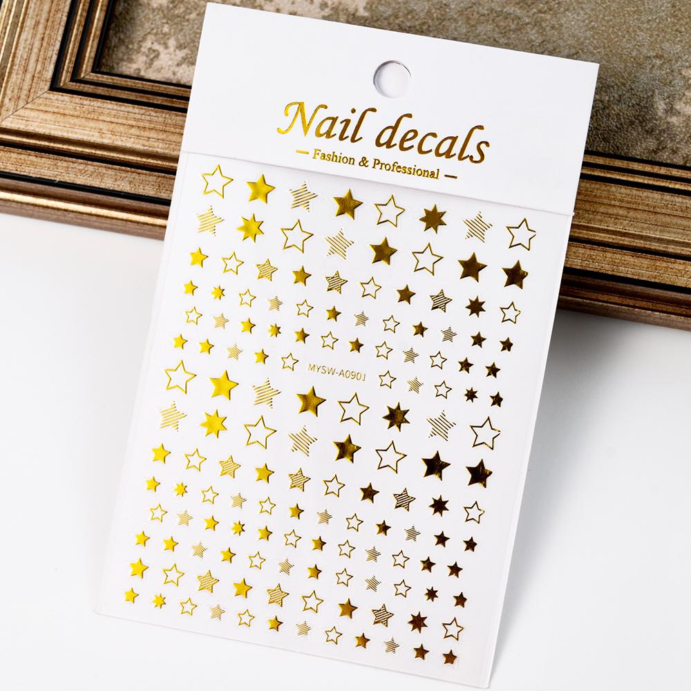Black White Star 3D Nail Art Sticker Y2K Pentagram Self-Adhesive Decals Laser Shiny Glitters Starlight Manicure Ornaments Slider