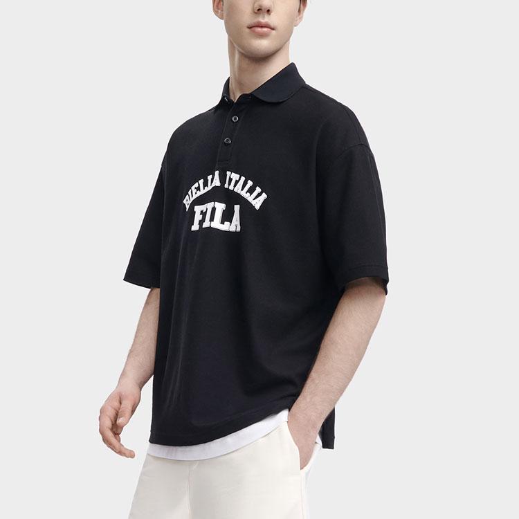 Fila Valentines Day American Series Letter Print Casual Loose Short Sleeve Polo Shirt Unisex Polo Shirts Black F11U329105F-BK