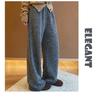 Women's Charcoal Grey High Waist Cashmere Wide-Leg Pants - Korean Style Autumn/Winter 2025