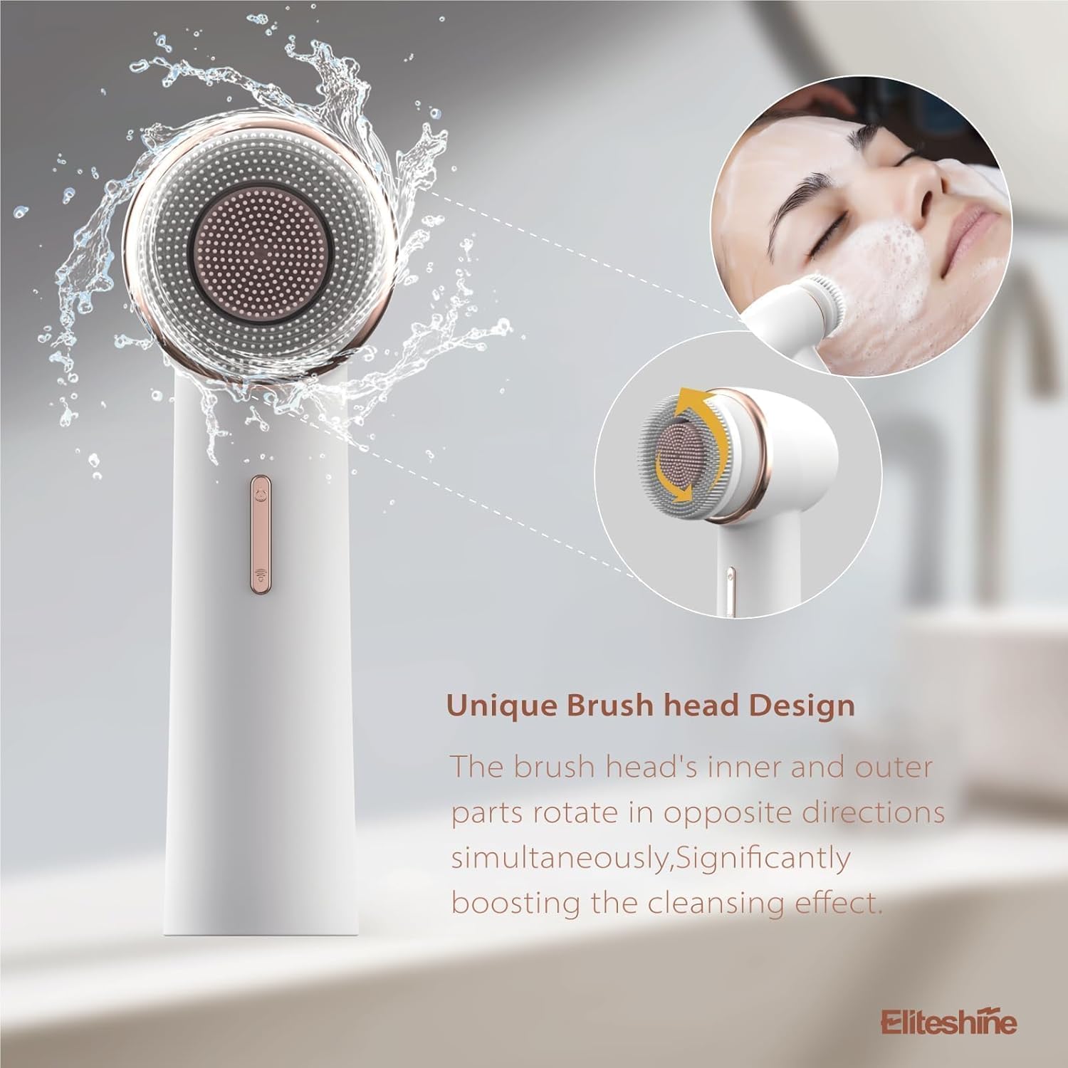 Electric Facial Cleansing Brush with Silicone and Bristle Brushheads,Gentle Electric Face Scrubber Exfoliator, Face Cleansing Brush, Face Wash Brush