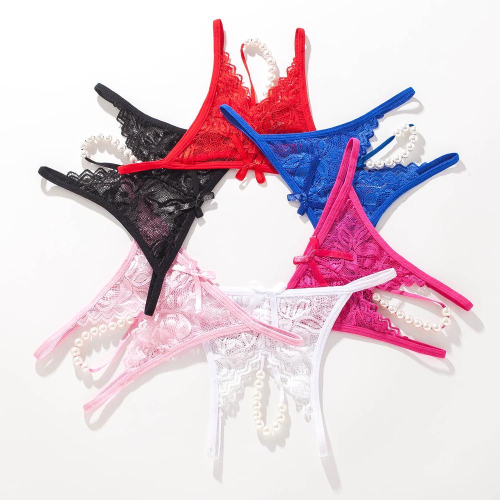 Women's Panties Erotic Underwear Sexy Lace Open Crotch Pearl Rubbing Clitoris Stimulation Low Waist G-String Thong Sexy Lingerie