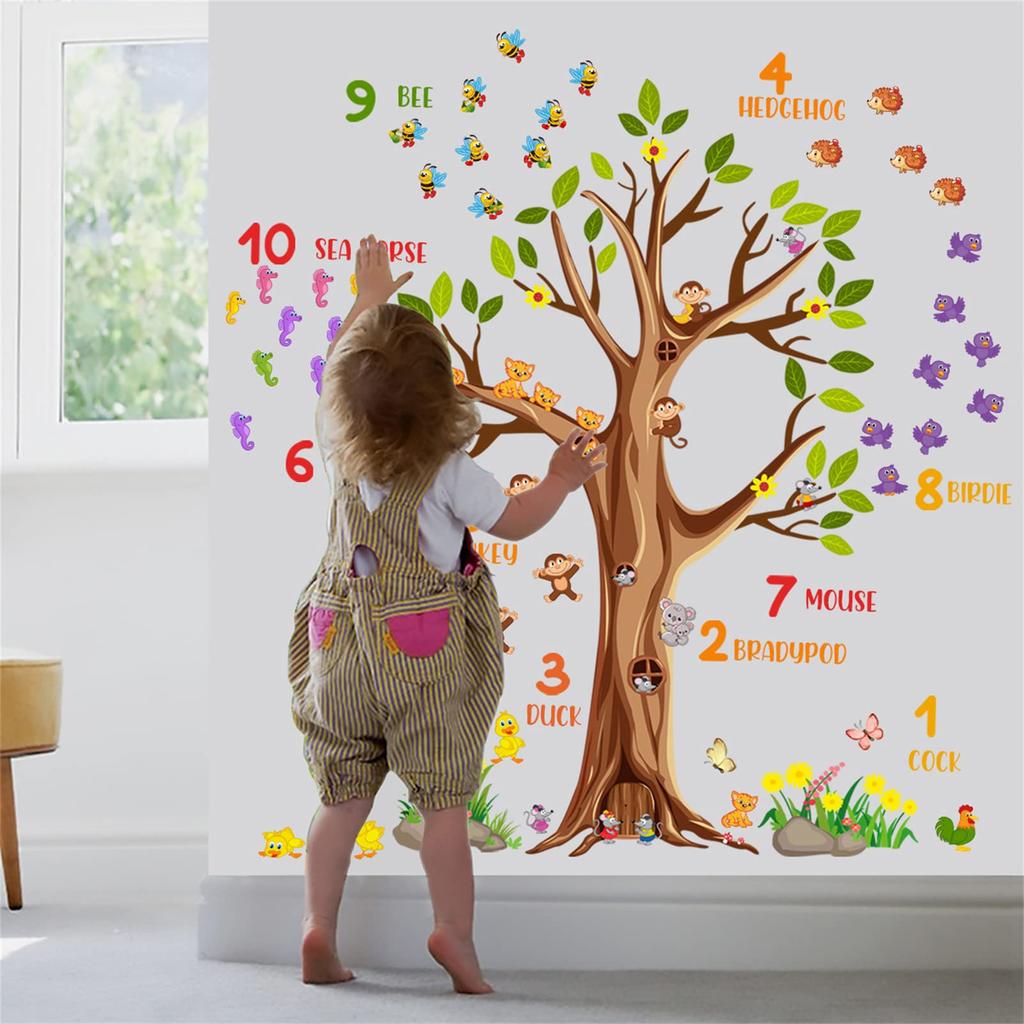 WOHAHA Wall Large Stylish Tree Wall Number Cute English Green for and Stickers, Size, Design, Decals, Recognition, Animals, Names, Leaves, Scenery,