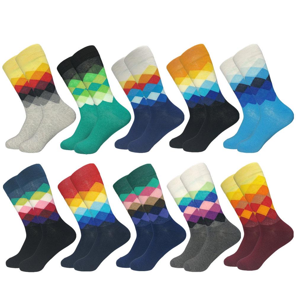 Classic  Men Socks Casual Gentleman High Quality Color Puzzle happy Socks Business Party Dress Cotton Socks for Men