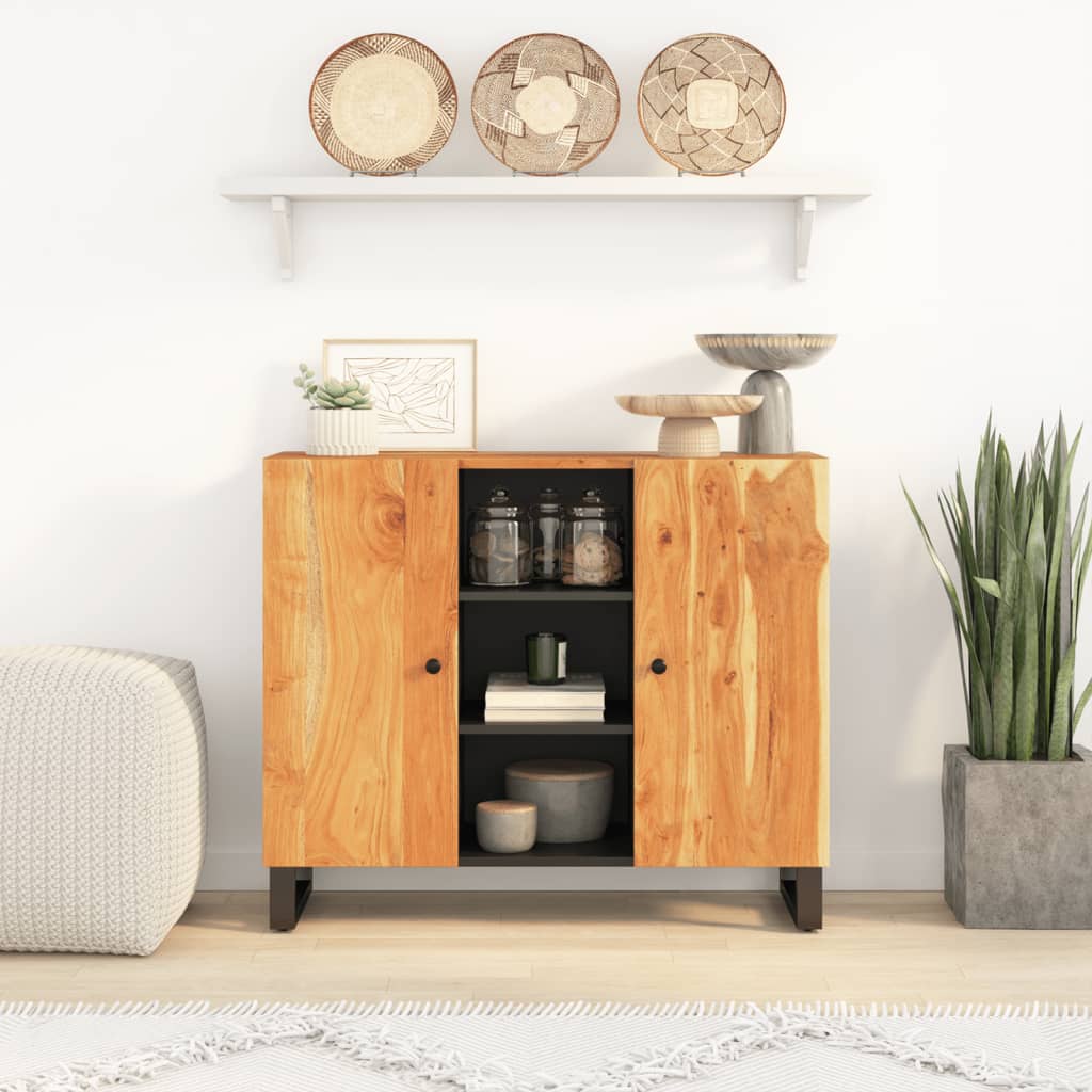 Sideboard with 2 Doors 90x33x75 Cm Solid Acacia Wood