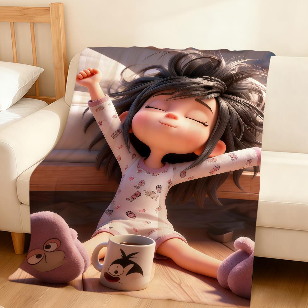 Lustige Cartoon faule süße Mädchen mit chaotischen Haaren Flanell weiche warme Plüschdecke Sofa Wohnzimmer hogar Schlafzimmer Geschenk Zuhause Auto tragbar