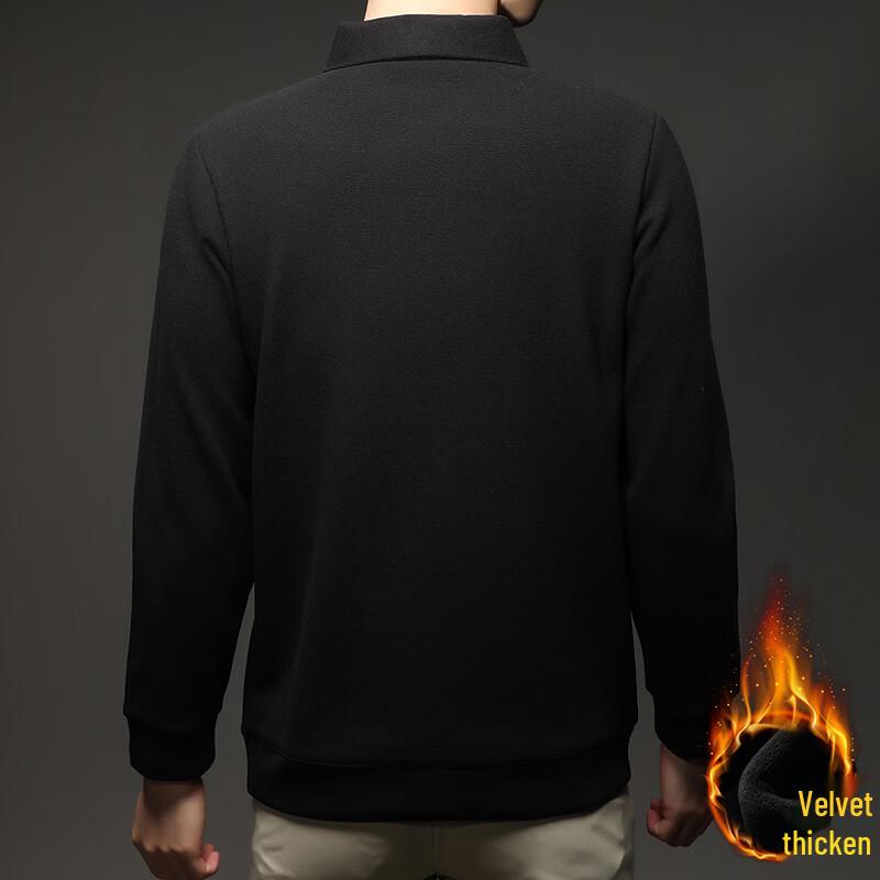 Yalu Men's Fleece-Lined Silk-Wool Blend Long-Sleeve Polo Shirt