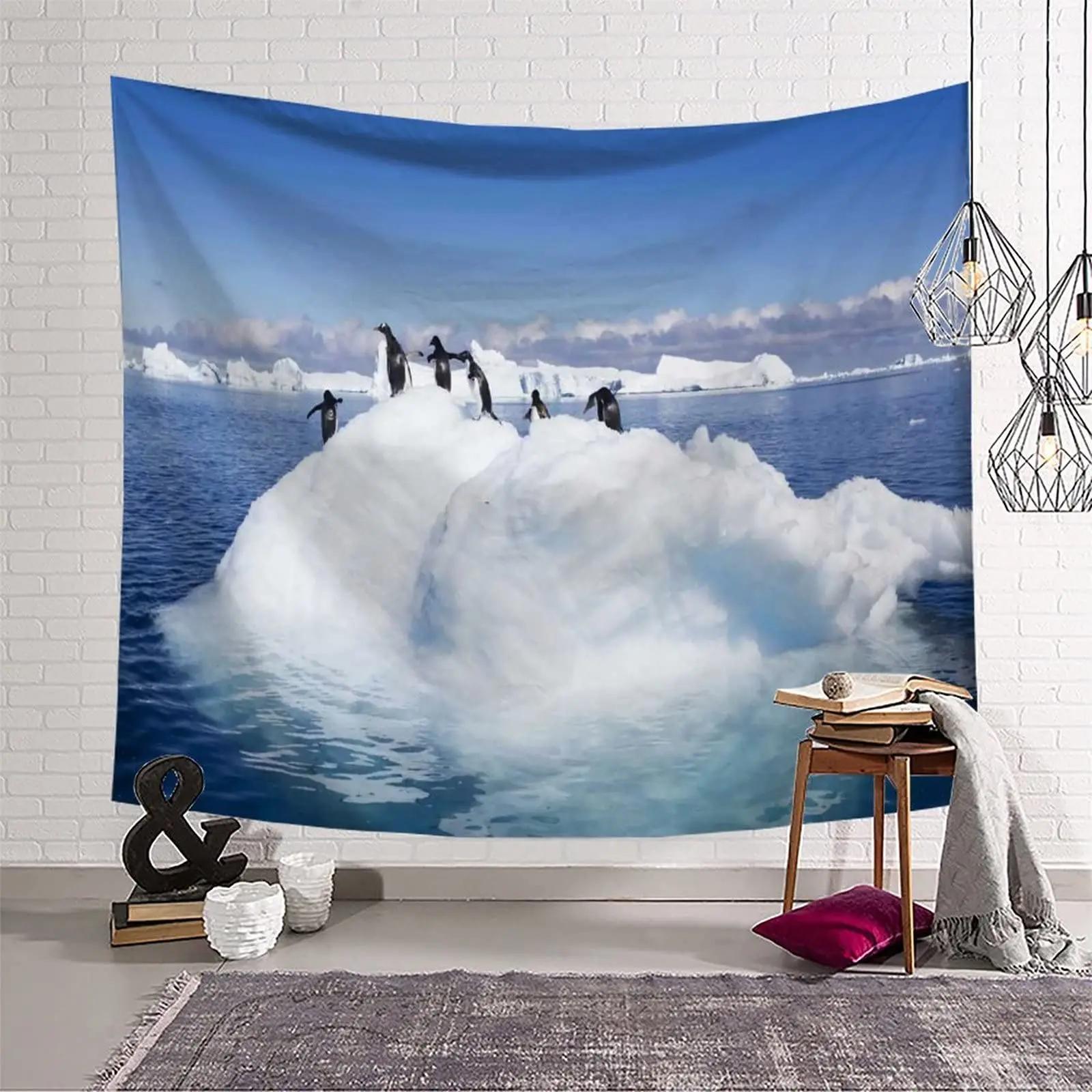 

Antarctica Sea Animals Tapestry Wall Hanging Penguins on Winter Glacier Snow Tapestry Wall Decor for Bedroom Living Room Dorm 74x94cm(29x37in)